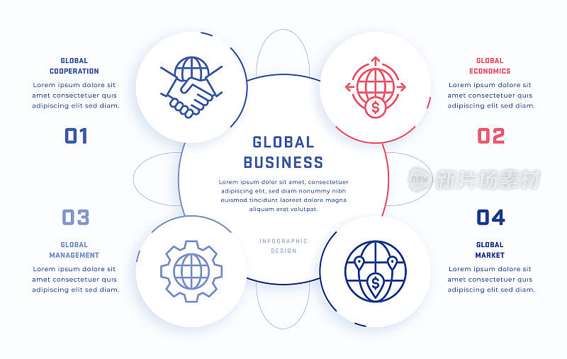 全球业务四步信息图形设计模板与线图标