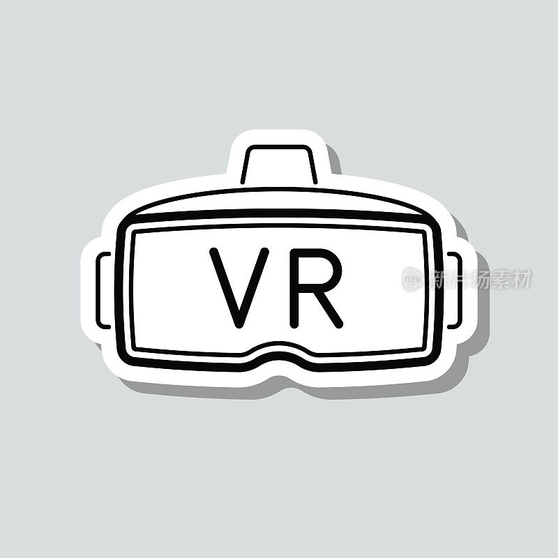 VR头盔-虚拟现实。图标贴纸在灰色背景