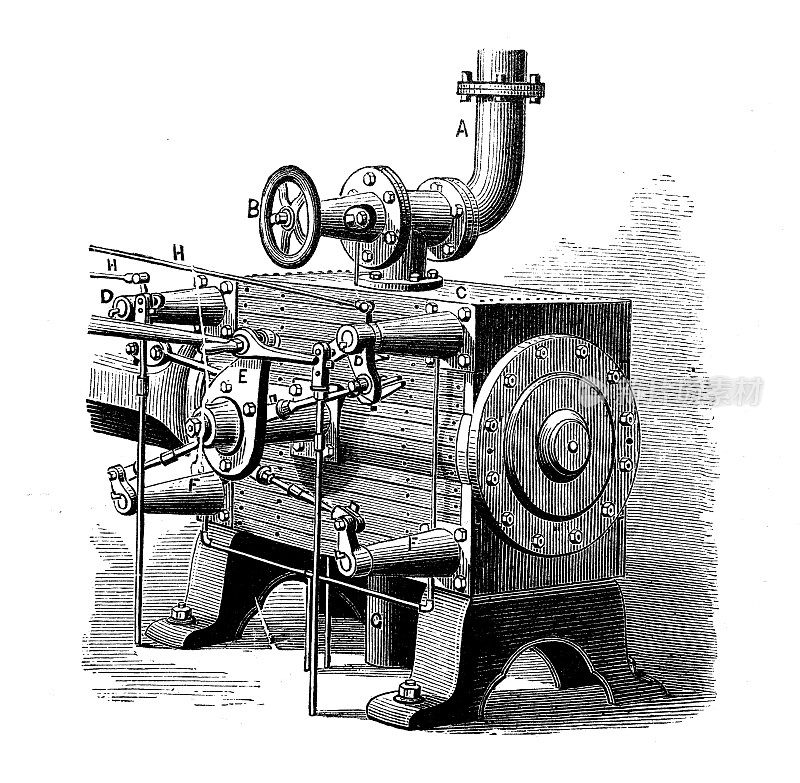 古董插图，应用力学:蒸汽动力机器，蒸汽分配，Corliss
