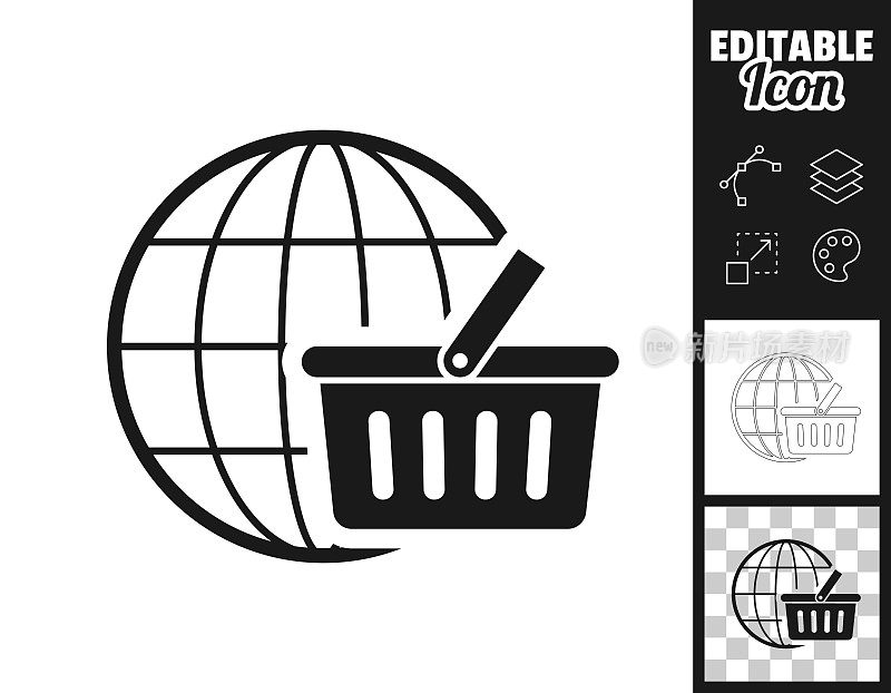 国际购物。图标设计。轻松地编辑