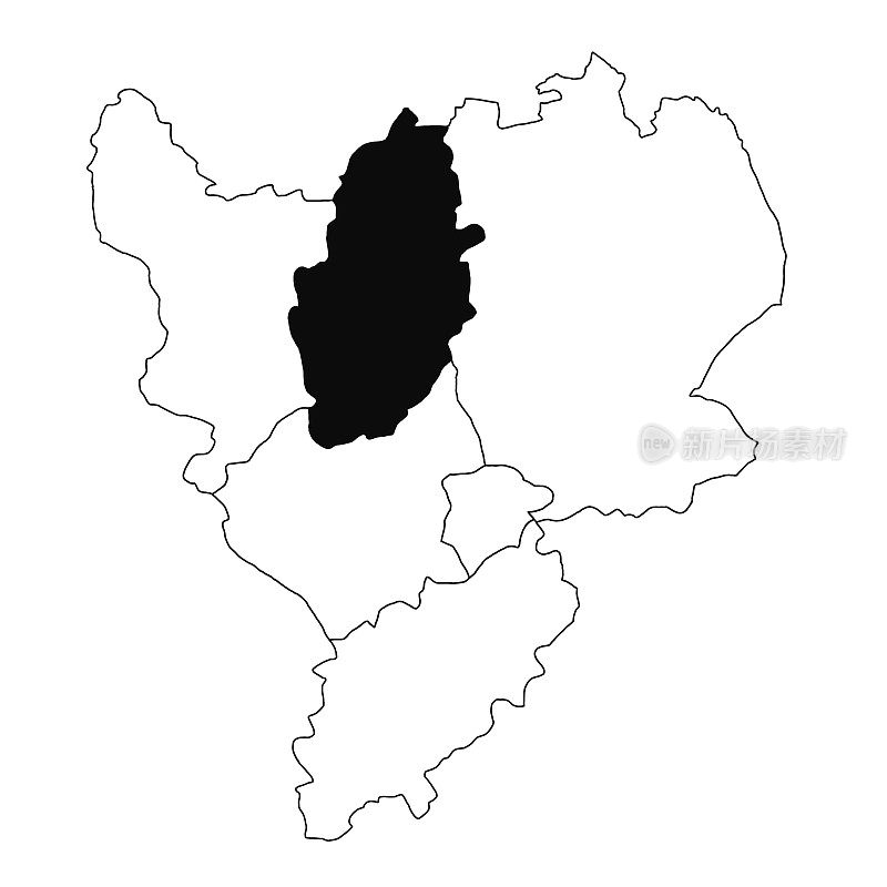 英格兰东米德兰省诺丁汉郡的白底地图。在英格兰东米德兰兹郡的行政地图上，单个郡的地图以黑色突出显示。