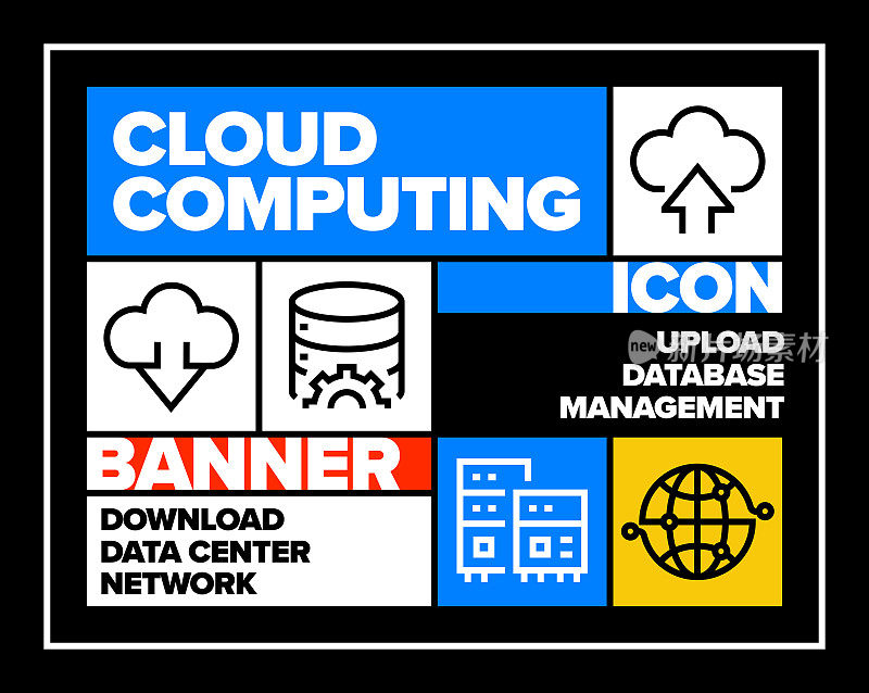 云计算线图标集和横幅设计