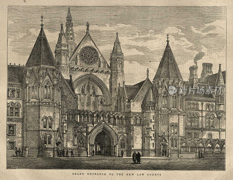 法院的大入口,伦敦,19世纪70年代,19世纪英国维多利亚建筑历史
