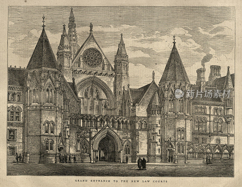 法院的大入口，伦敦，19世纪70年代，19世纪英国维多利亚建筑历史