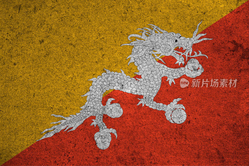 破旧背景上的不丹国旗