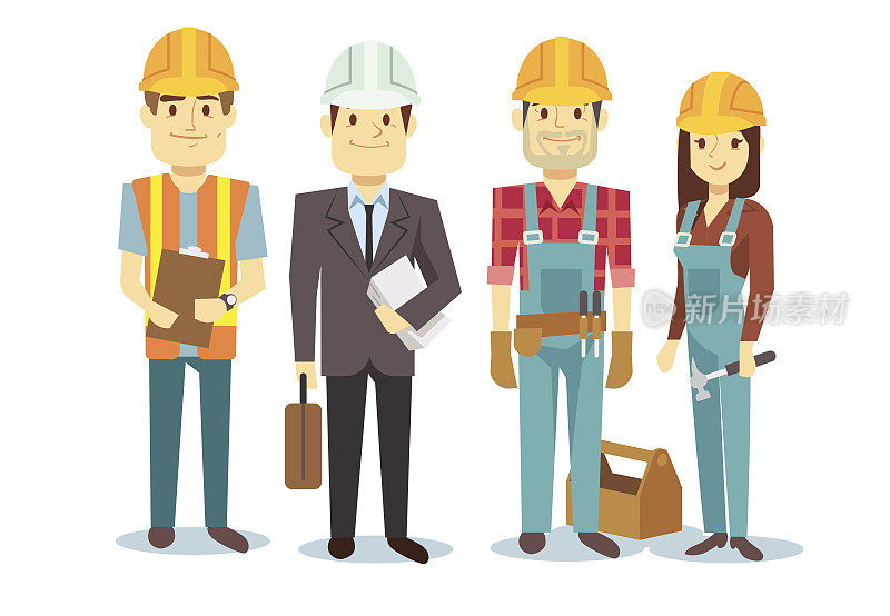 建筑工人团队向量建设者角色组