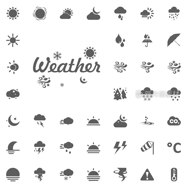 天气字母图标。天气矢量图标集