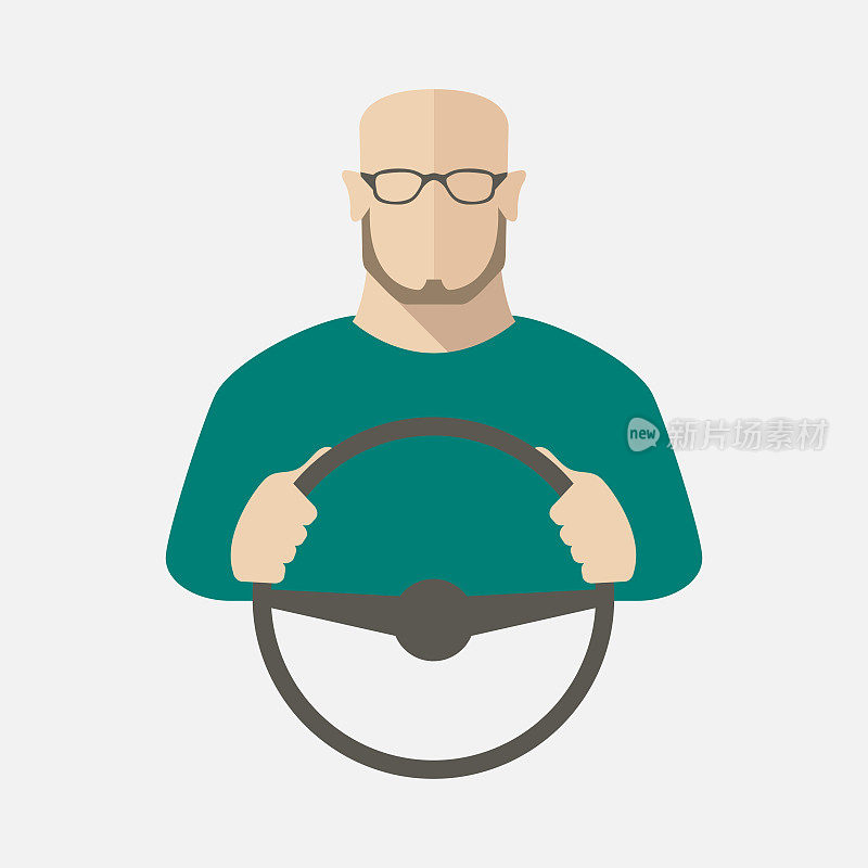 一个穿毛衣戴眼镜的男人正在开车。矢量插图。