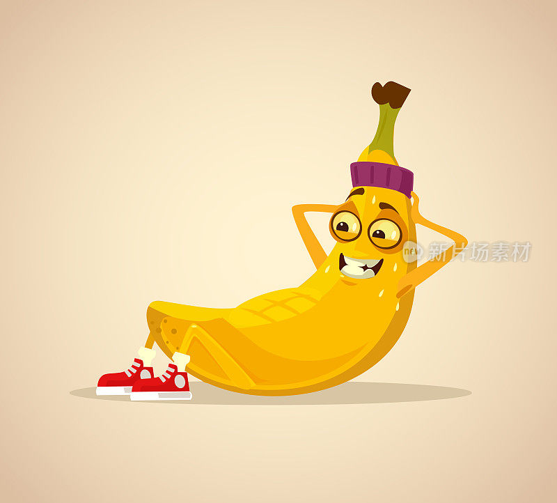 快乐微笑运动香蕉人物锻炼腹肌
