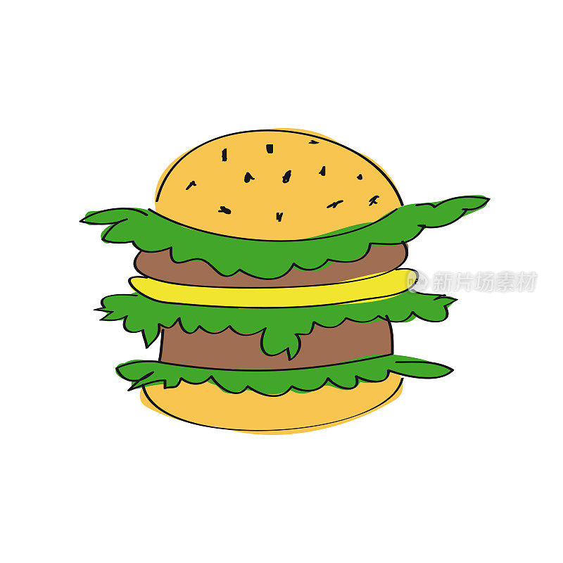 美味的汉堡-原创手绘插图