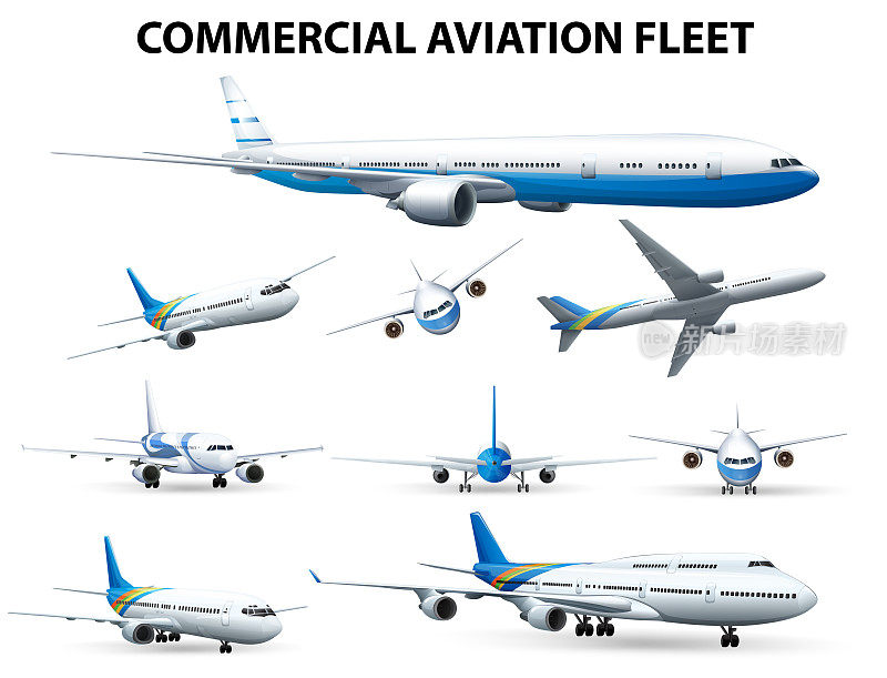 飞机在不同的位置为商用航空机队