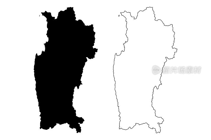 科金博地区(智利共和国，智利行政区划)地图矢量插图，科金博地图草稿