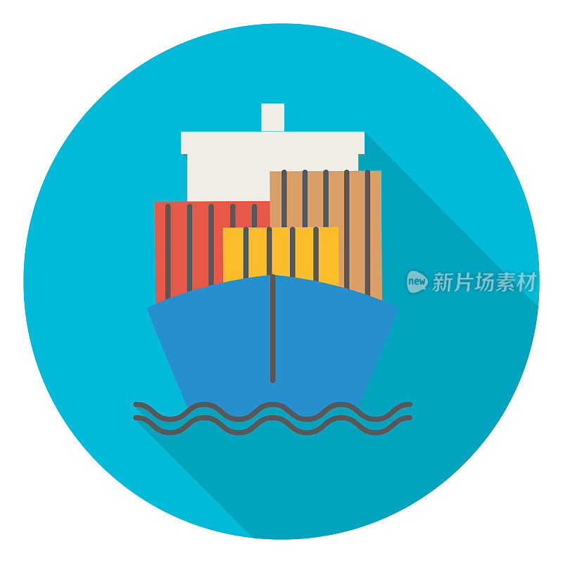货运船舶物流配送和运输长影平设计图标