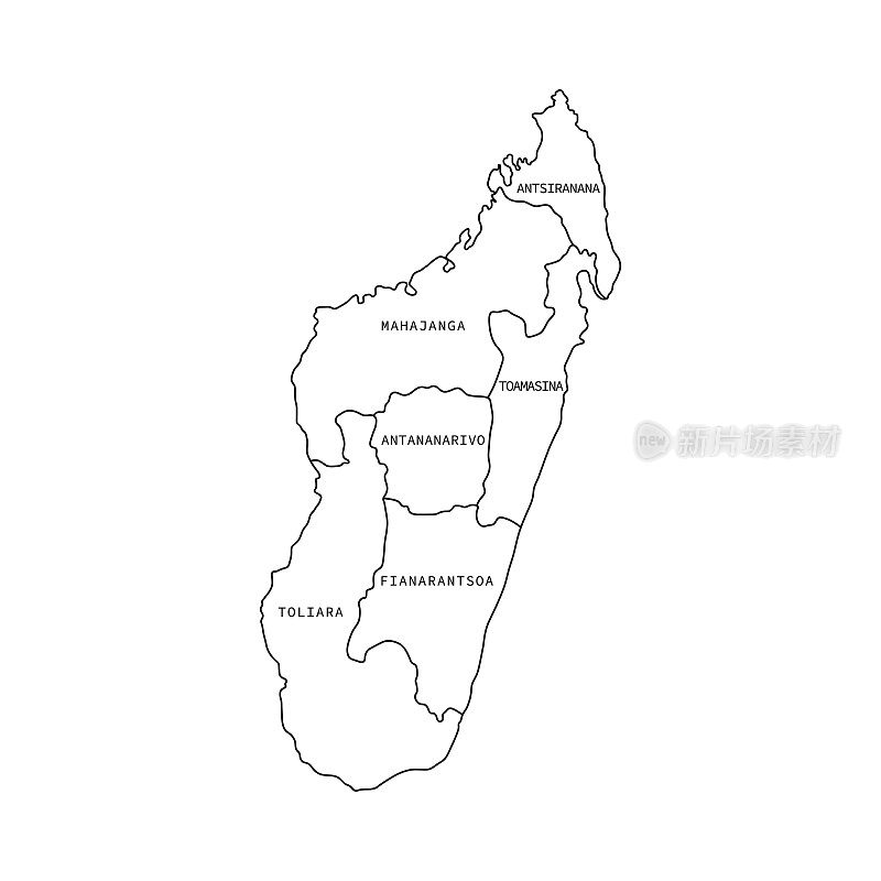 马达加斯加行政区划地图矢量图。矢量地图。