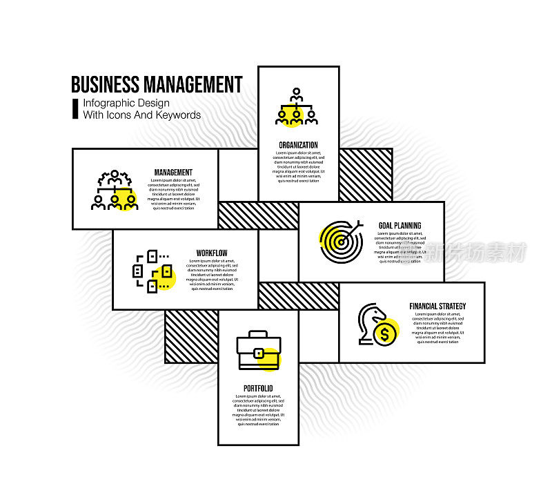信息图设计模板与业务管理关键字和图标