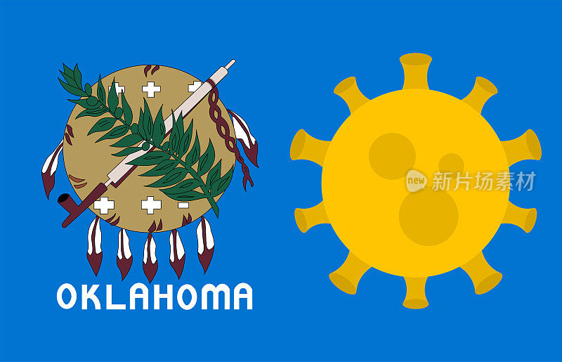 带有病毒爆发的俄克拉何马州旗。新型冠状病毒病。