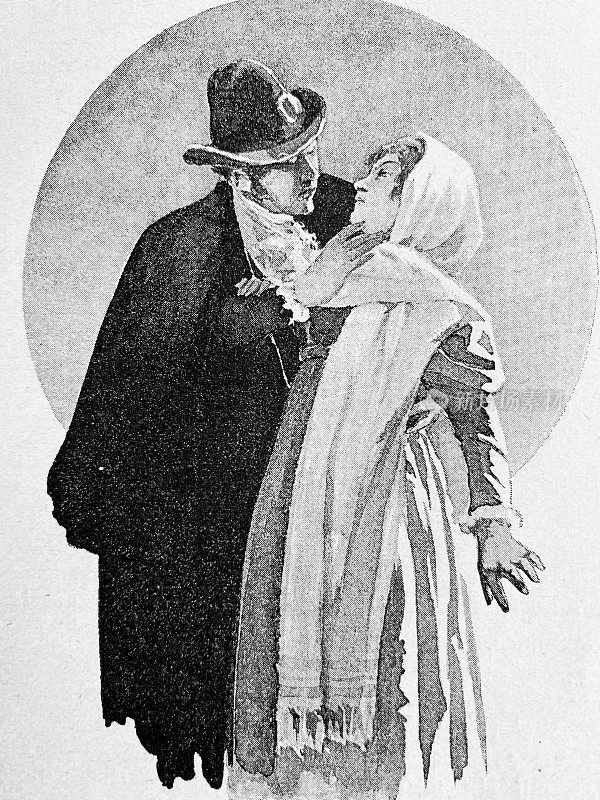 相爱的情侣，戴头巾的女人，戴帽子的男人，拥抱着，头靠在一起