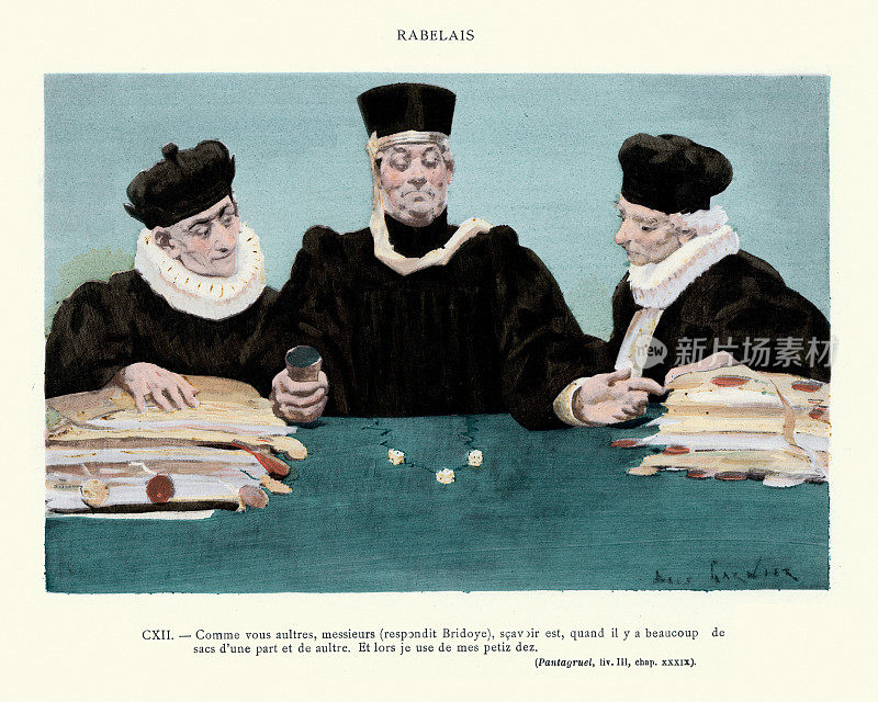 拉伯雷的潘塔格鲁尔，法官掷骰子决定法律