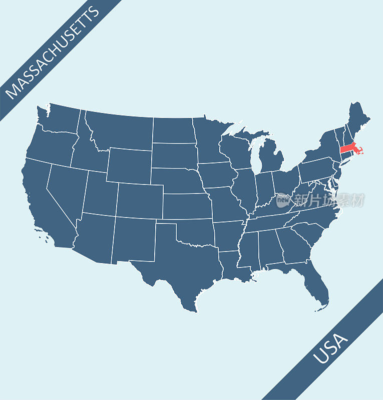 马萨诸塞州在美国地图上的位置