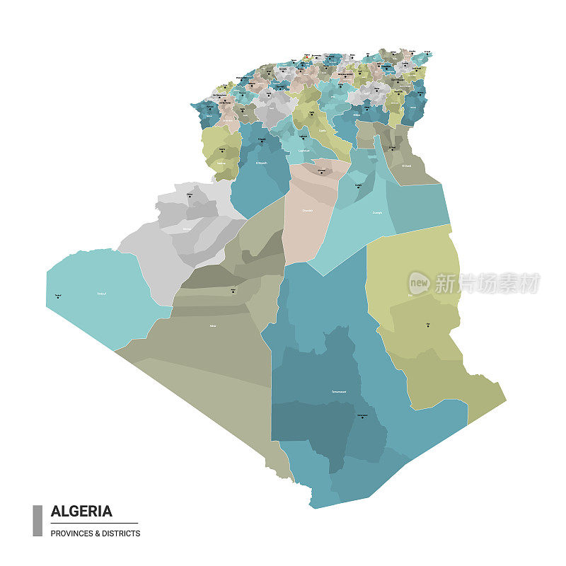 阿尔及利亚高详细地图与细分。