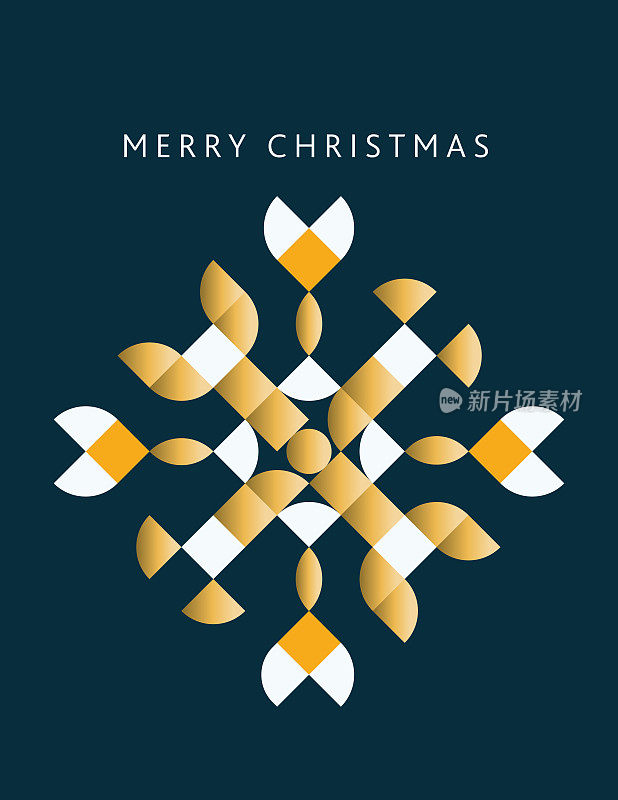 圣诞快乐雪花金色马赛克风格贺卡梯度设计模板几何形状