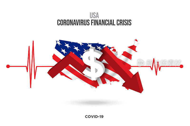 美国地图。冠状病毒或Covid-19金融危机概念设计股票插图。Covid-19矢量模板