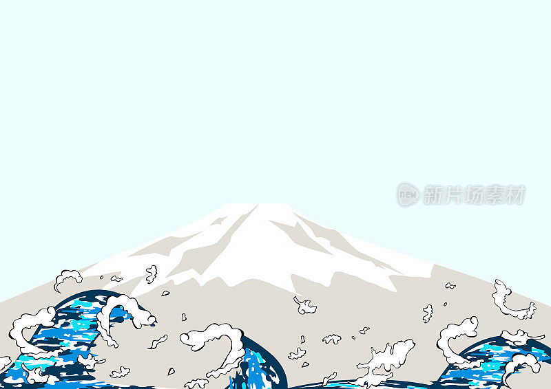 山和波浪日本浮世绘插图