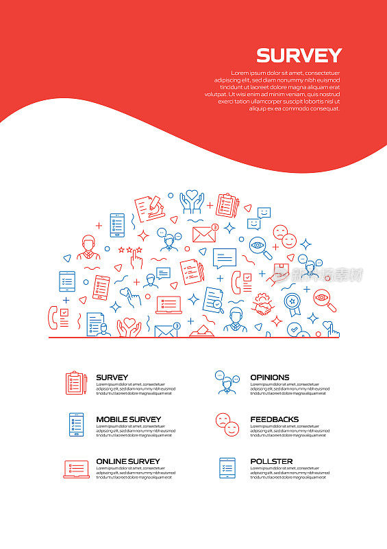 调查和感言相关的现代线风格矢量插图