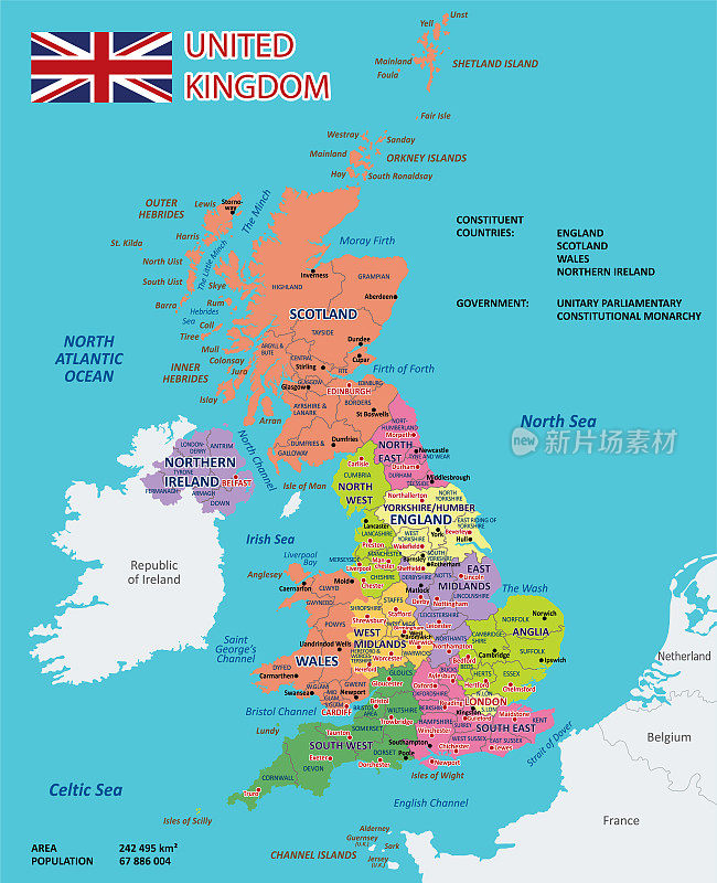 英国政治和行政矢量地图