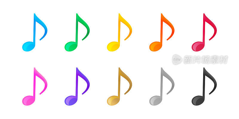 音乐音符，声音，音乐矢量，彩色图标插图素材集