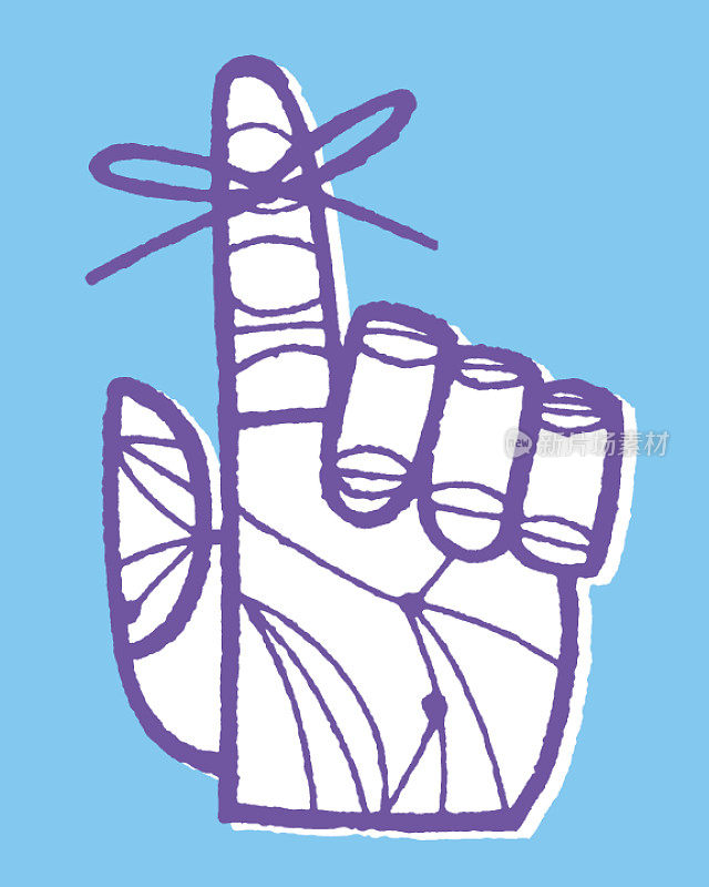 用绳子绑在手指上的人的手的插图作为提醒