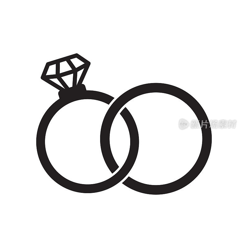 结婚戒指与钻石图标矢量