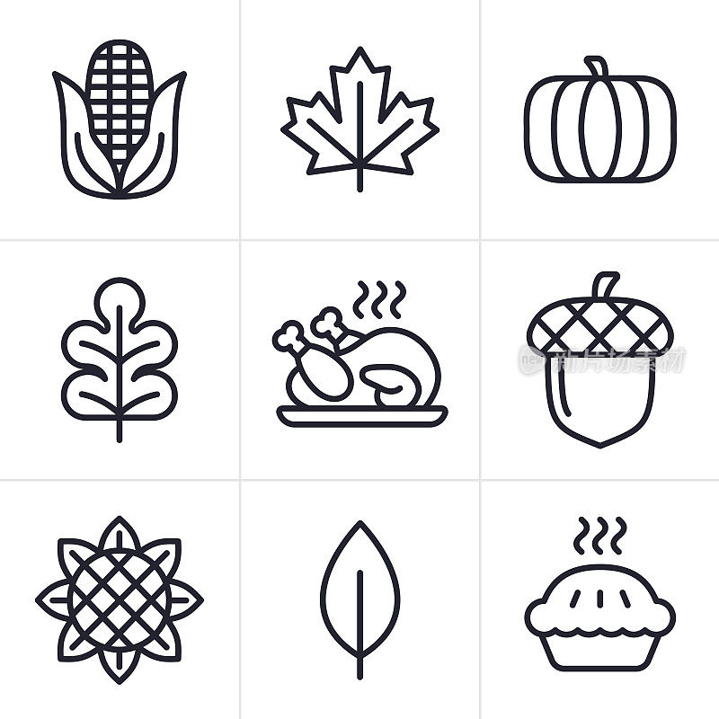 秋季感恩节线图标符号