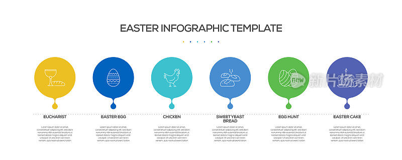 复活节相关流程信息图表模板。过程时间图。带有线性图标的工作流布局