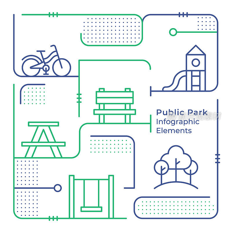 公共公园矢量线插图信息图形设计模板