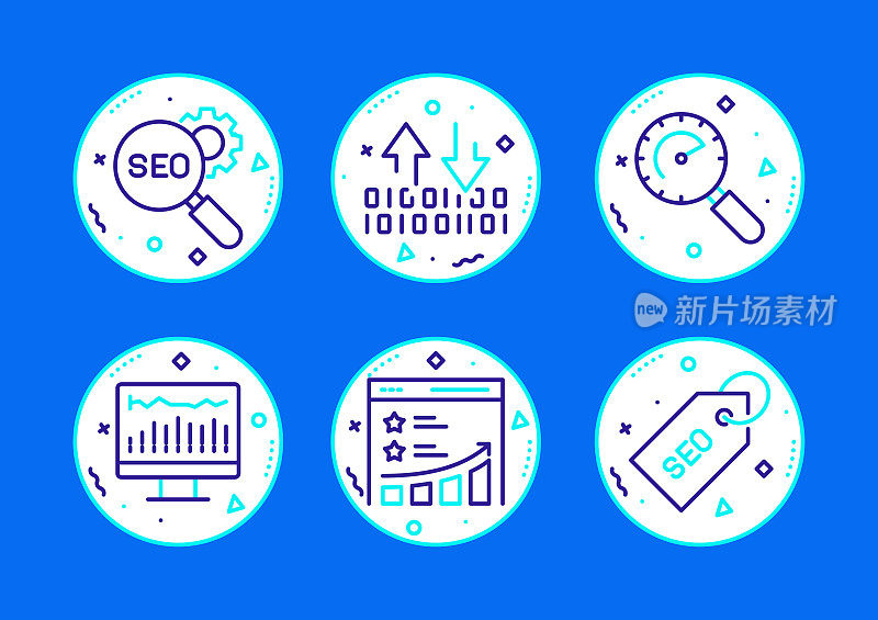 SEO相关线图标。向量符号说明。