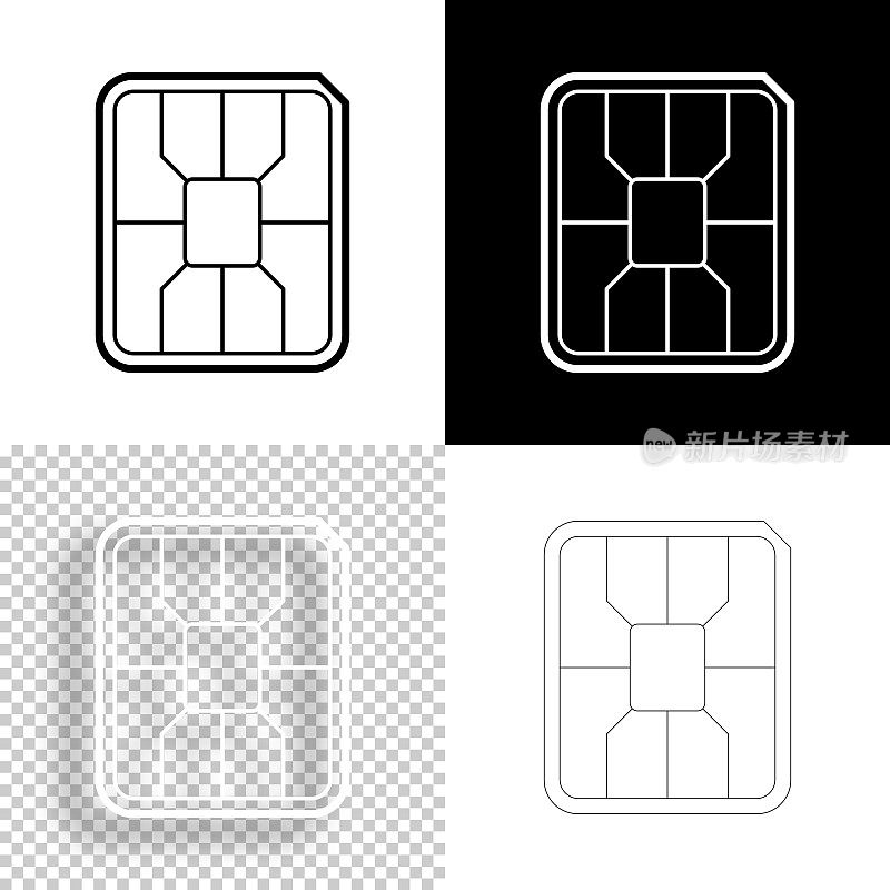 纳米SIM卡。图标设计。空白，白色和黑色背景-线图标