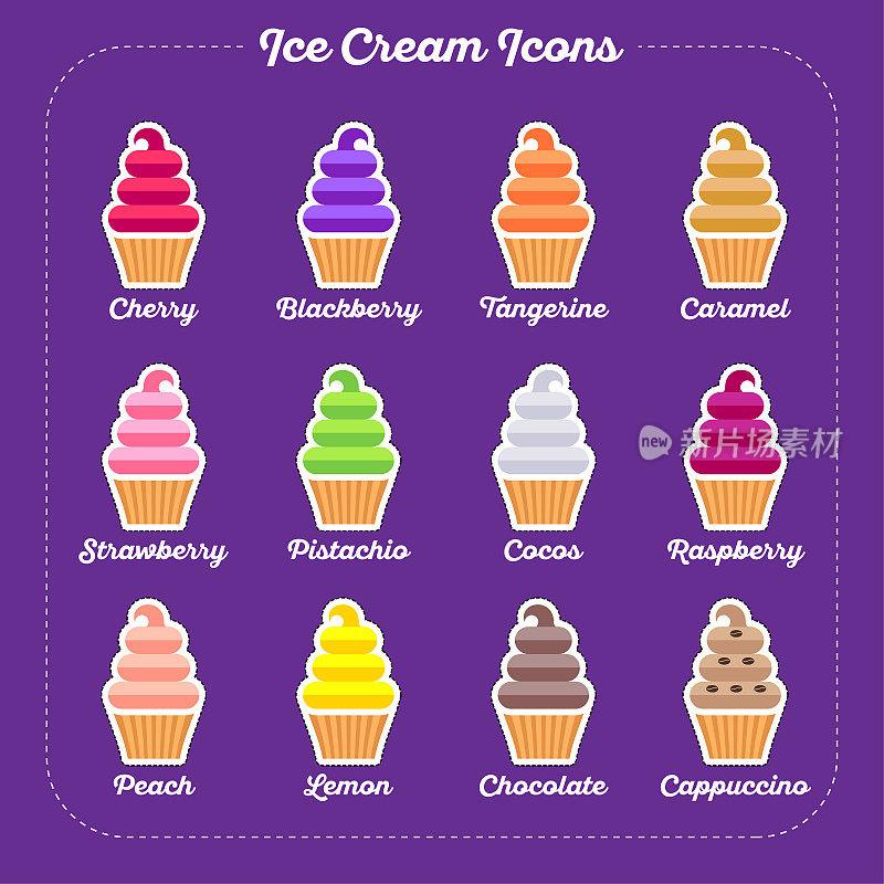 冰淇淋的图标。冰淇淋卡通插图。冰淇淋和信件。