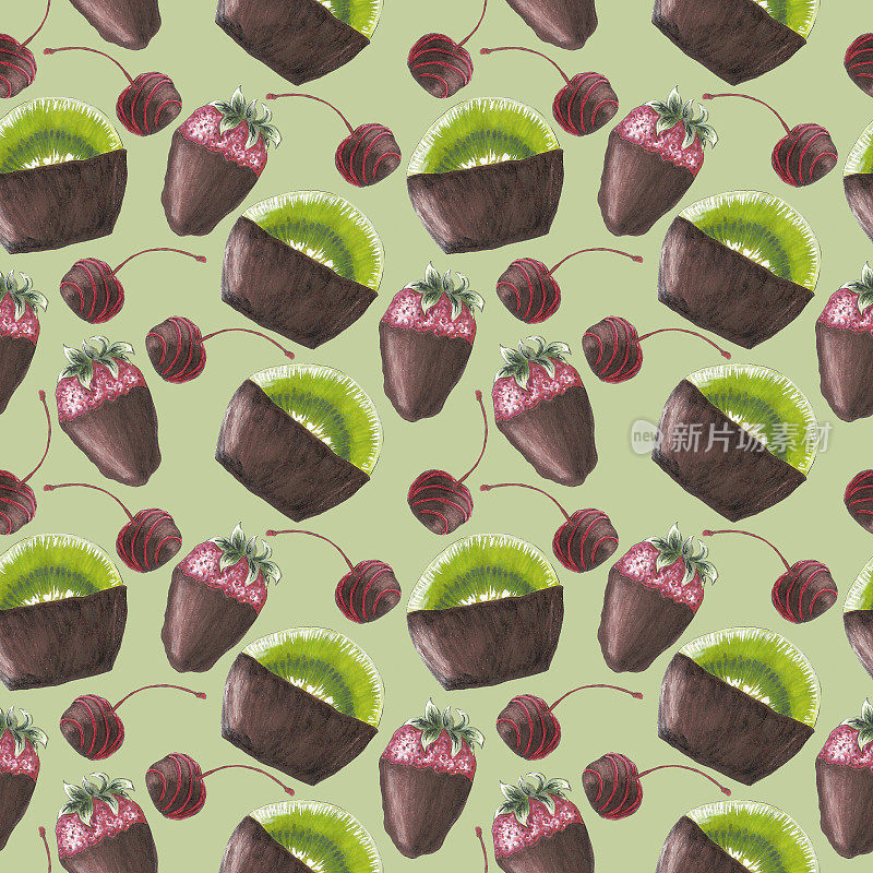 奇异果和草莓的巧克力图案