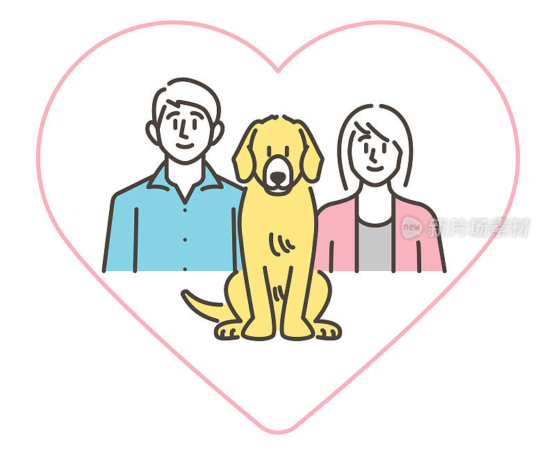 矢量插图一对年轻夫妇和一只大狗