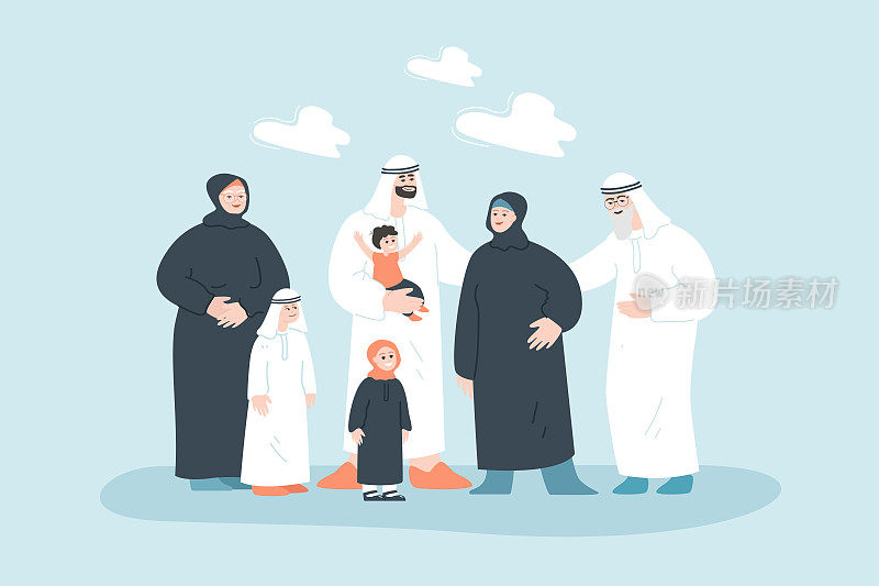 穿着穆斯林服装的阿拉伯家庭