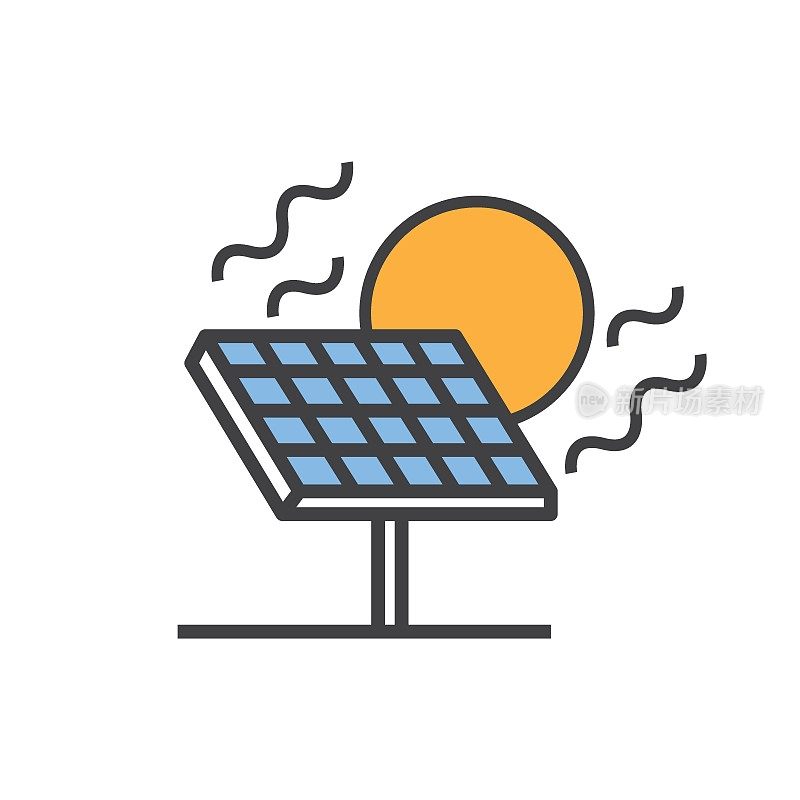 太阳能。矢量设计标志为太阳能电池板绿色能源符号图标。插图。