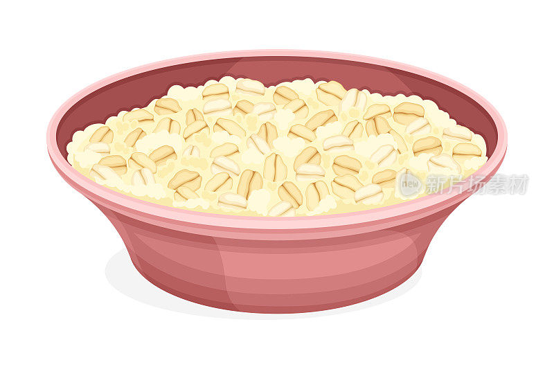 燕麦片作为全谷物食品与卷燕麦在深碗矢量插图