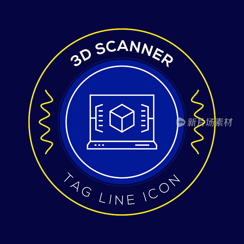 3D扫描圈徽章，现代标志矢量图标设计线风格