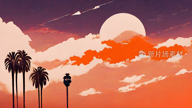 深橙色的加州夕阳天空