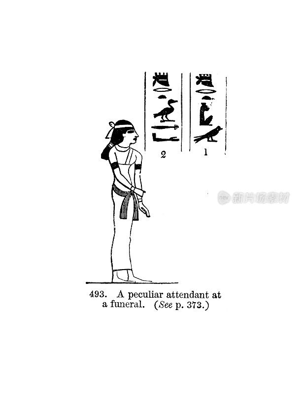 19世纪雕刻，描绘葬礼上一个特殊的女随从;没有文本;古埃及人，1854年