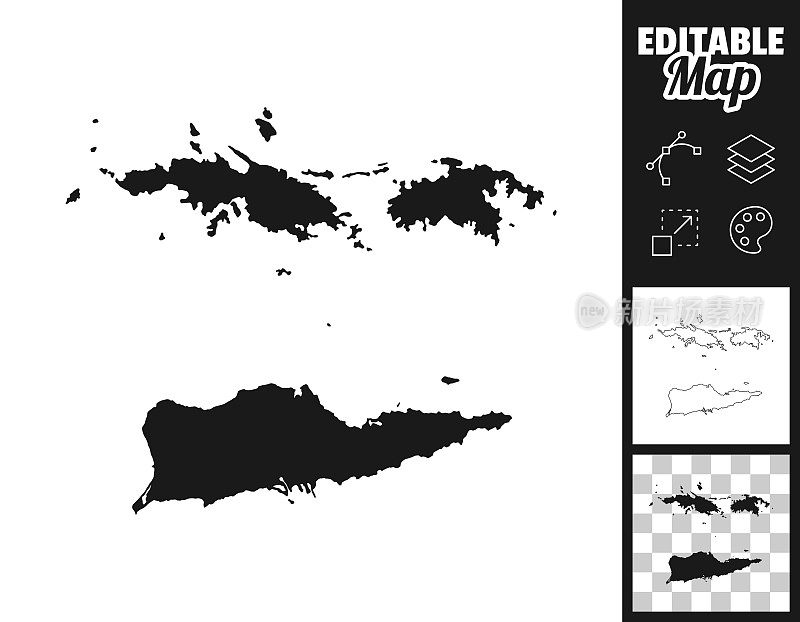 美属维尔京群岛地图设计。轻松地编辑