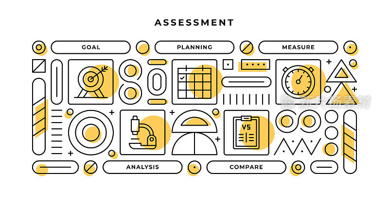 评估信息图概念与几何形状和目标，计划，测量，分析线图标