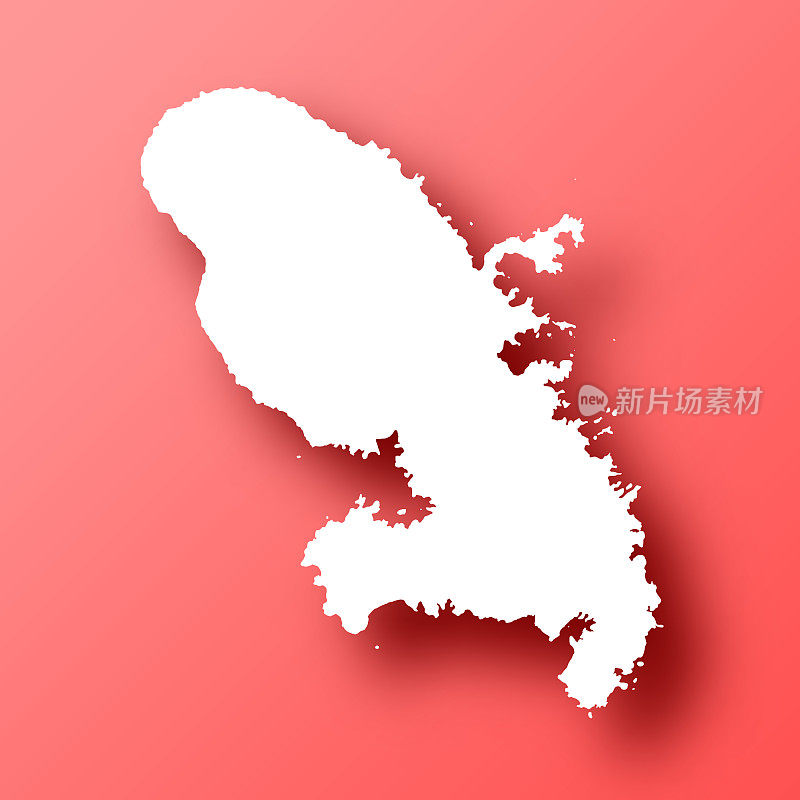 马提尼克岛地图红色背景与阴影