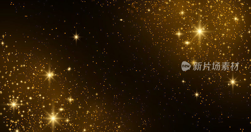 闪光粒子效应。金色闪闪的太空星尘在透明背景上留下闪闪发光的粒子。股票免版税矢量插图。PNG